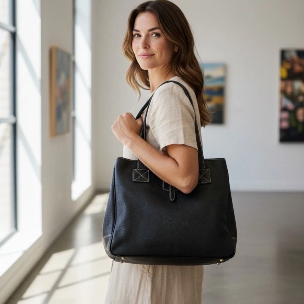 NWT Dooney & Bourke City Flynn Large Black Pebbled Leather Tote Shoulder Bag